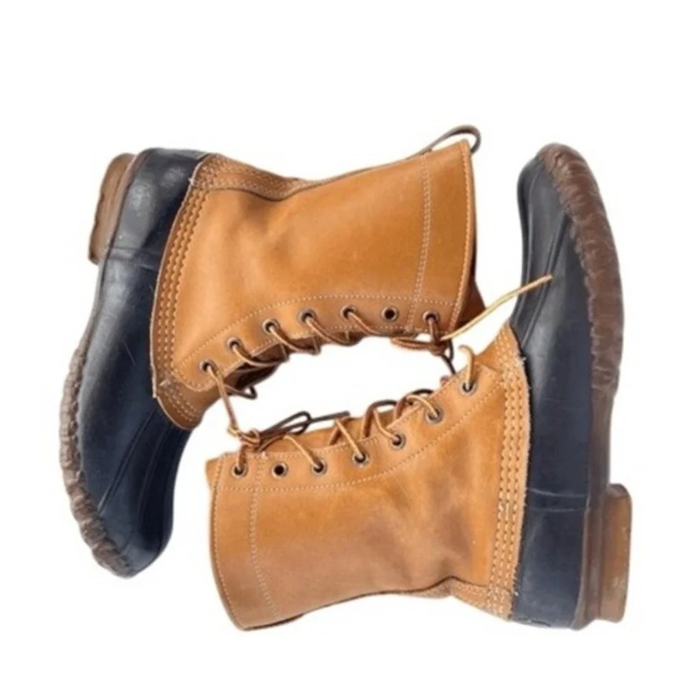 Vintage‎ 1960s L.L. Bean Maine Hunting Duck Boots 8 Tan Leather Rubber Sole USA